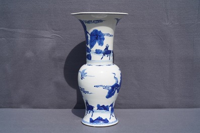 A Chinese blue and white 'deer and crane' yenyen vase, Kangxi